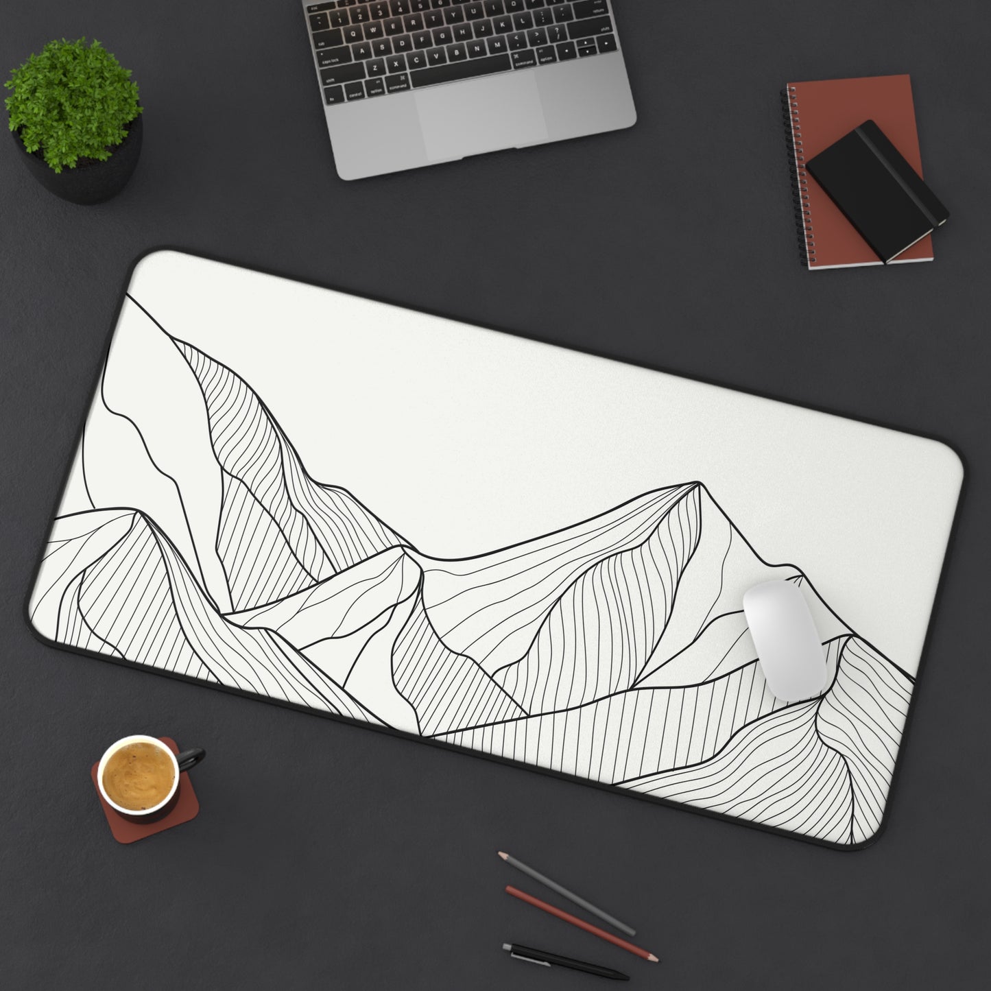 Minimal Line Art Mountain Desk Mat