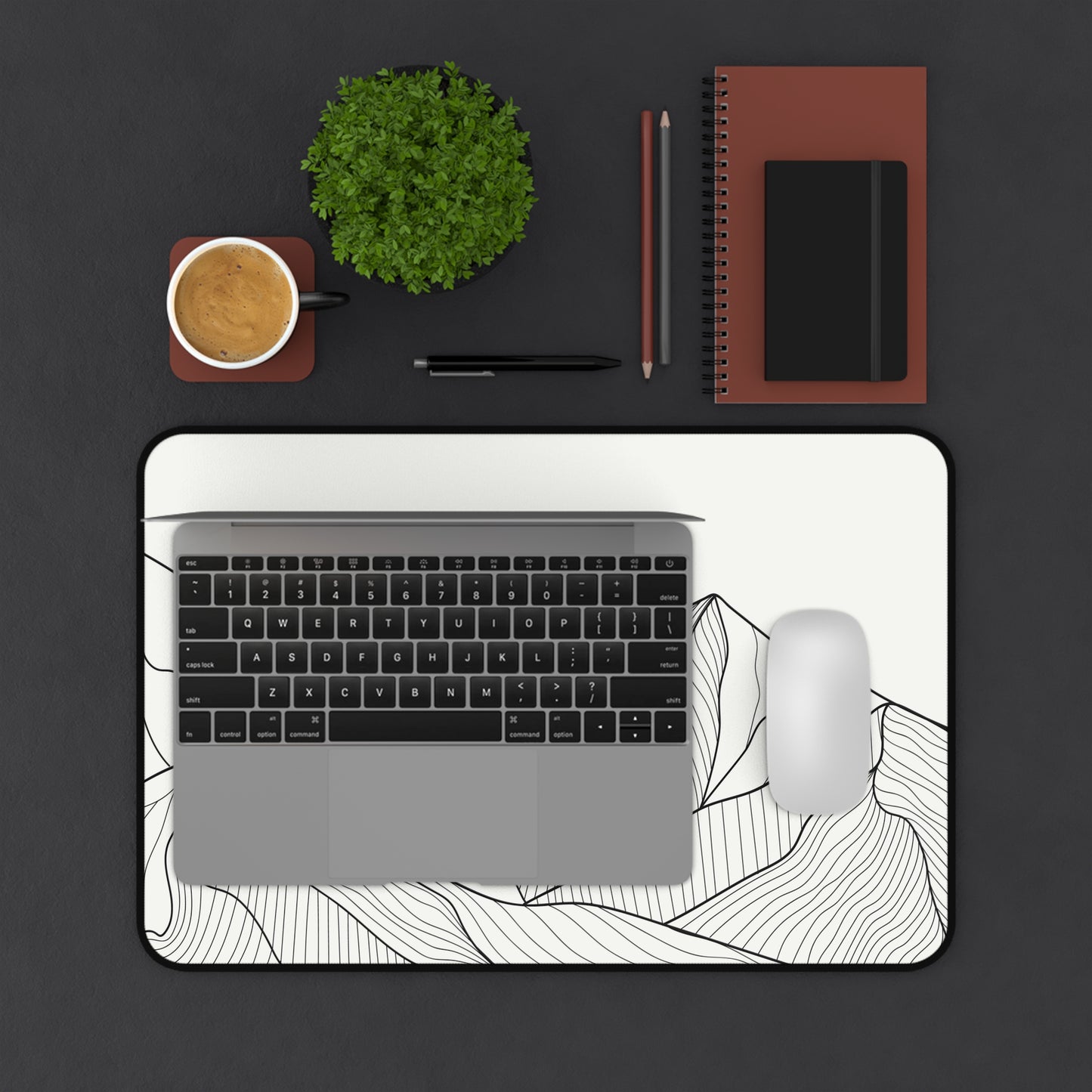Minimal Line Art Mountain Desk Mat
