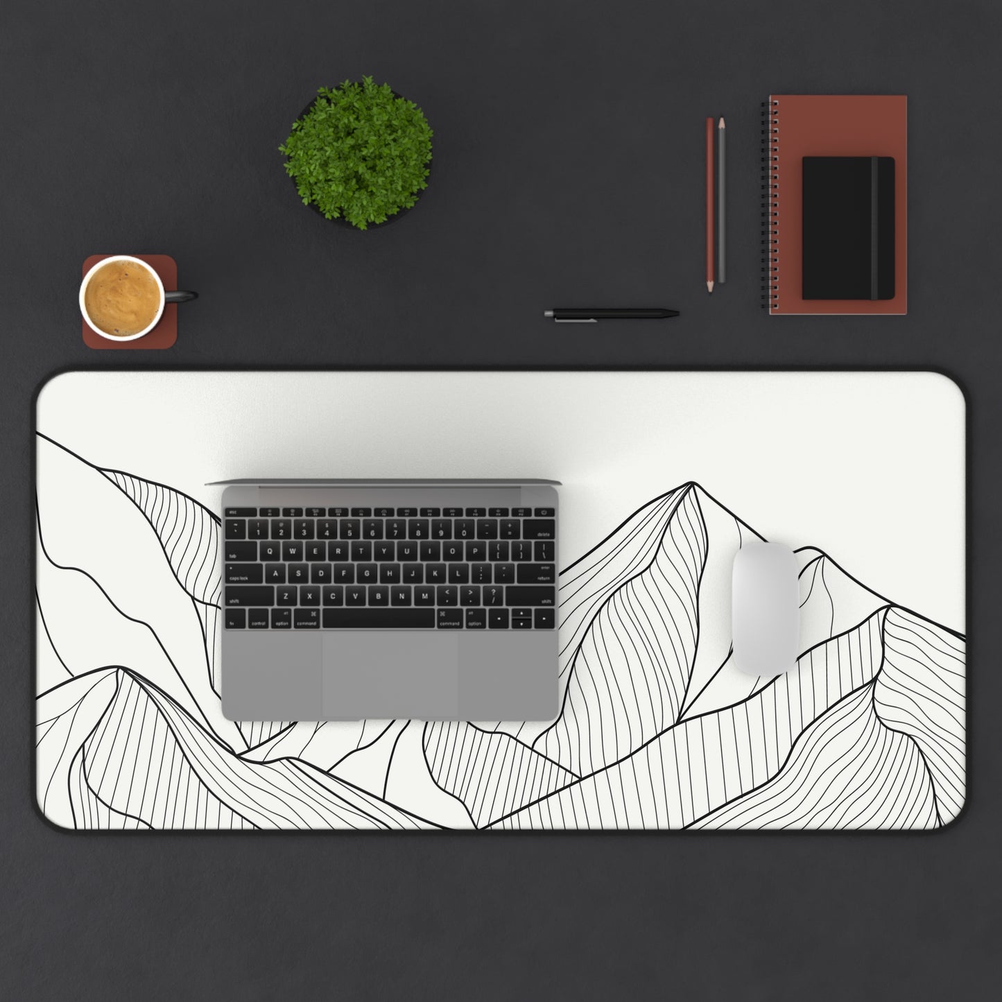 Minimal Line Art Mountain Desk Mat