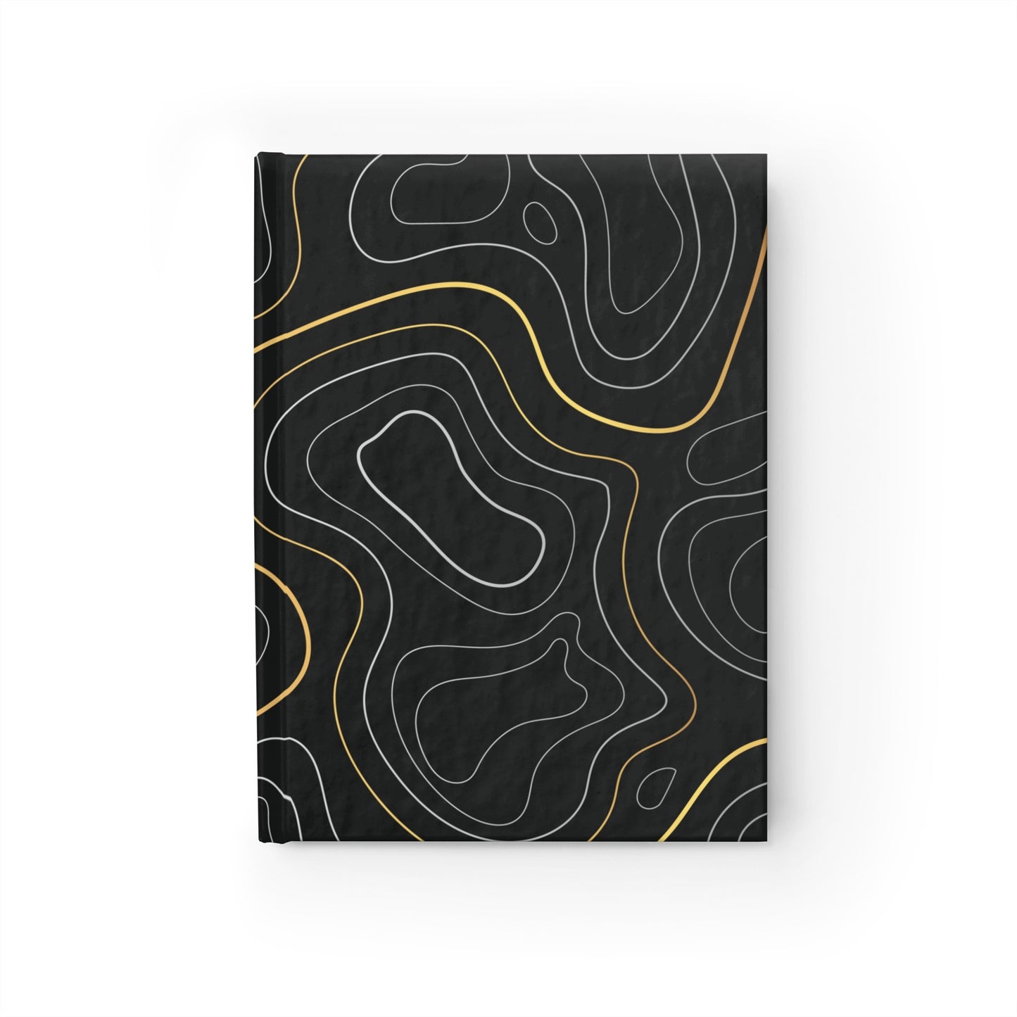 Topographic Lines Journal — Black & Gold Ruled Notebook