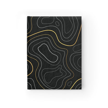 Topographic Lines Journal — Black & Gold Ruled Notebook