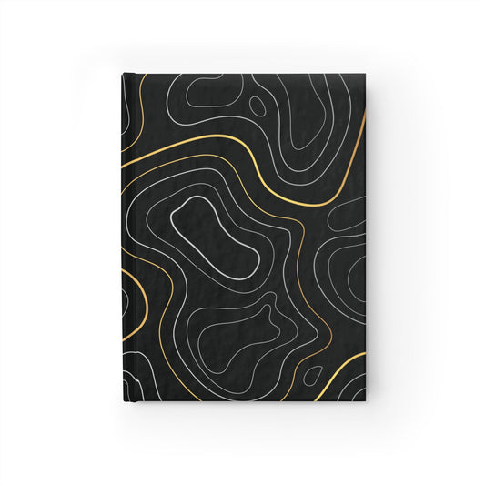 Topographic Lines Journal — Black & Gold Ruled Notebook