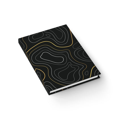Topographic Lines Journal — Black & Gold Ruled Notebook