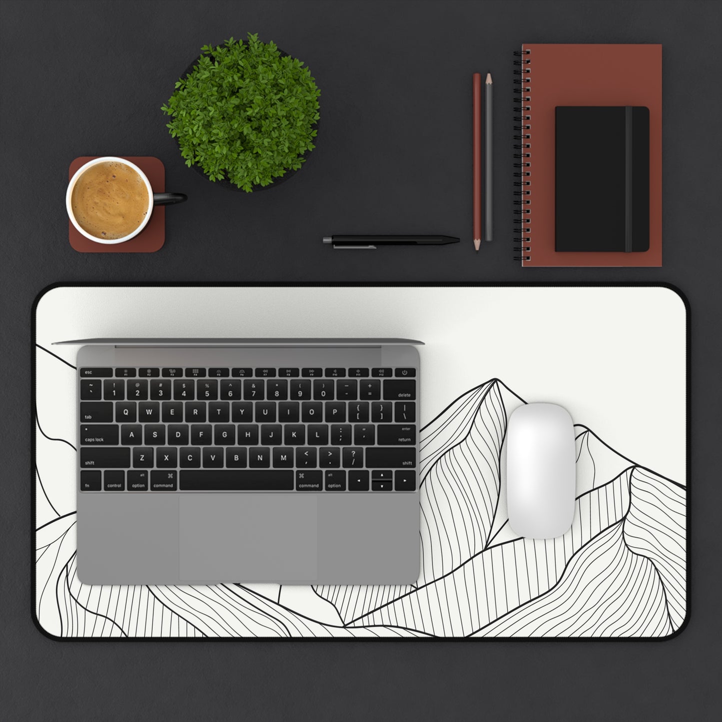 Minimal Line Art Mountain Desk Mat